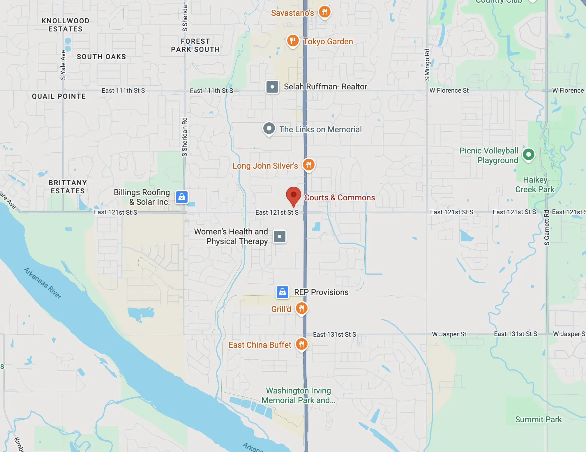 Map showing Courts & Commons location in Bixby, Oklahoma